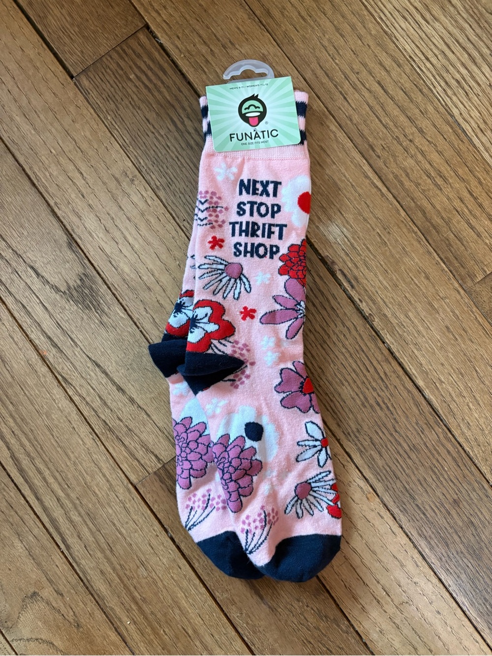 Funatic Adult Socks Next Stop Thrift Shop Novelty Socks Pink Fun Humor Sz 7-12